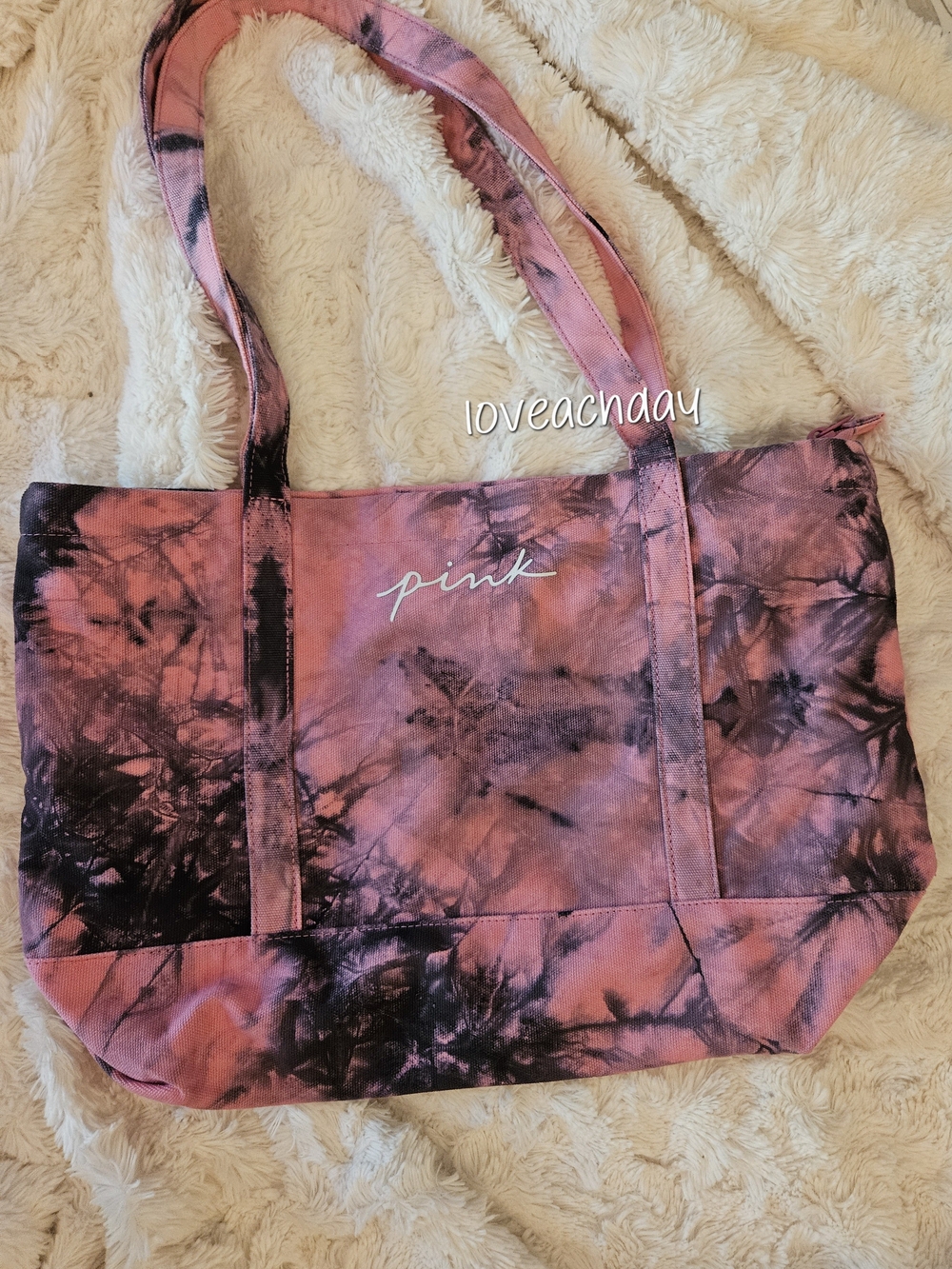 ☆PINK☆Victoria's Secret Tie-Dye Canvas Tote Bag - Pink and Black